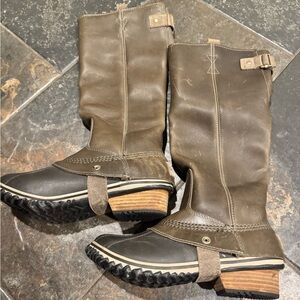 Sorel Olive Green Leather Mid-Calf Heeled Boots